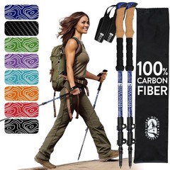 100% Carbon Fiber Trekking Poles by USA Brand – Ultra Cork Grip, – Blue