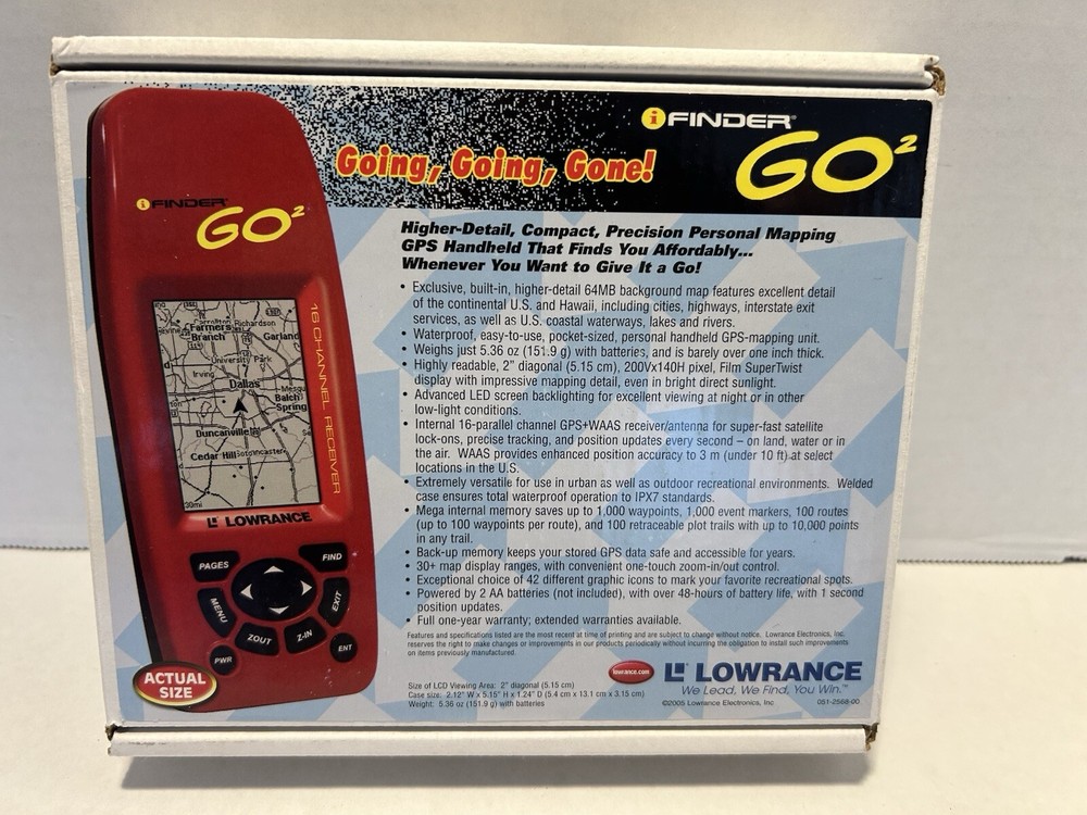 LOWRANCE I FINDER GO2 HANDHELD GPS Personal Mapping GPS 16 channel Red w/box