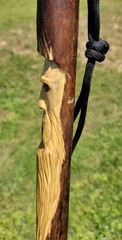 “Hand Carved Walking Stick – Bearded Man Face – Rustic Wood Staff – Handmade