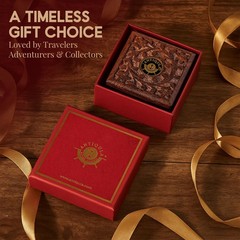 Antique Engraved Brass Compass with Wooden Box Inspirational Gift for Son