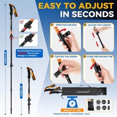 Lightweight Aluminum Collapsible Trekking Poles for Hiking, 2 Pack