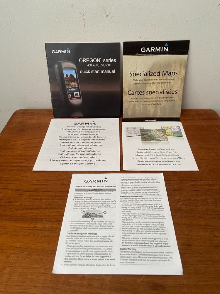 Garmin Oregon Series 450 450T 550 550T Quick Start Manual & Specialized Maps
