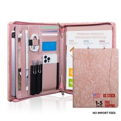 Pink PU Embossed Leather Padfolio for Women—A4 Document Holder—Zipper