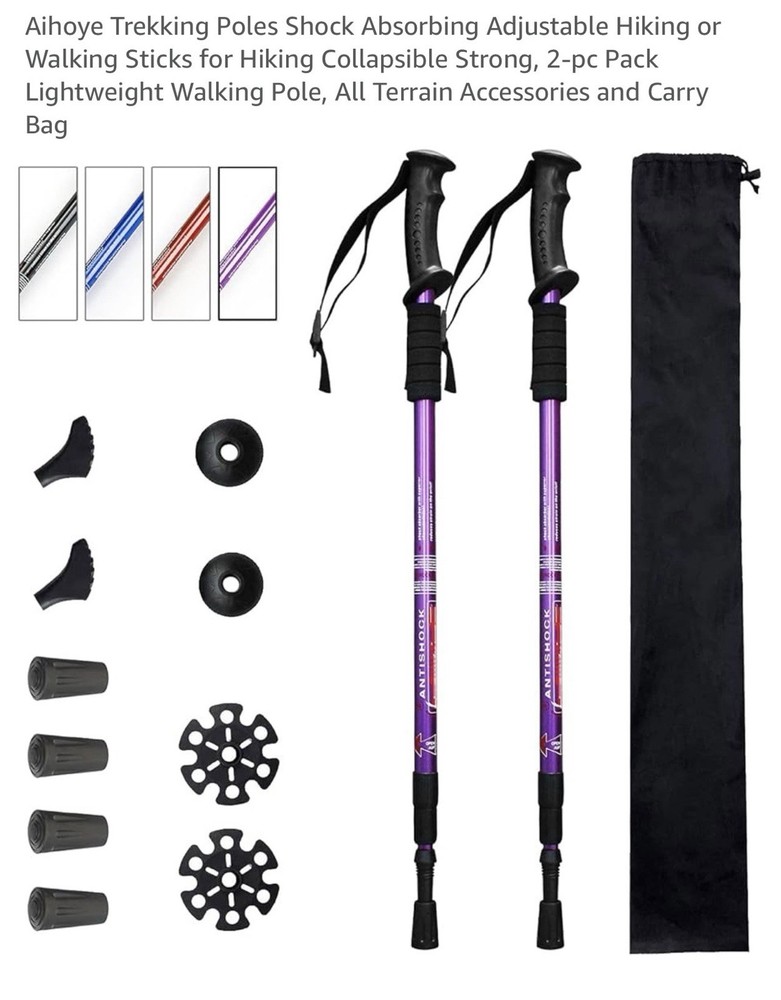 Aihoye Shock Absorbing Trekking Poles 2pack Purple