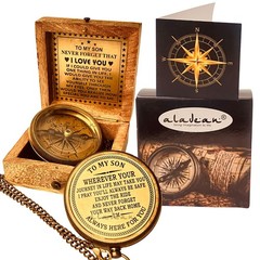 Engraved Compass 2″ Gift For Son From Mom Dad Graduation 2025 Baptism Wood