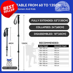 2 Pack Collapsible Trekking Poles Aluminum Adjustable Lightweight – US