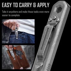 KeyUnity KR00 EDC Pocket Pry Bar Bit Bar Titanium Multitool with Pocket Clip