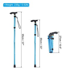 Trekking Poles, Collapsible Hiking Pole 33-37 Inch Folding Aluminum Alloy Blue