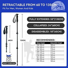 Trekking Poles Collapsible Hiking Poles – 2 Pack Adjustable Aluminum Black