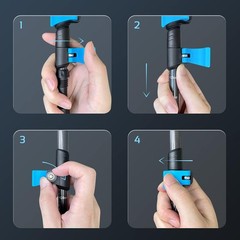 Foldable telescopic trekking poles with cork handles and extended EVA grips.