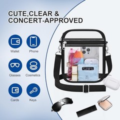 Clear Stadium Bag 12×12×6 Policy Compliant Transparent Crossbody Small Black