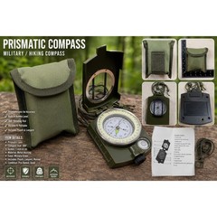 Military Prismatic Sighting Compass Olive Green Metal Hiking Survival Gear Pouch