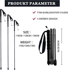 Ultralight Carbon Fibre Trekking Poles – 5-Section Adjustable Set of 2