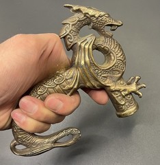 Brass Dragon Statue Walking Stick Cane Handle Top Head Topper Hand Grip Collect