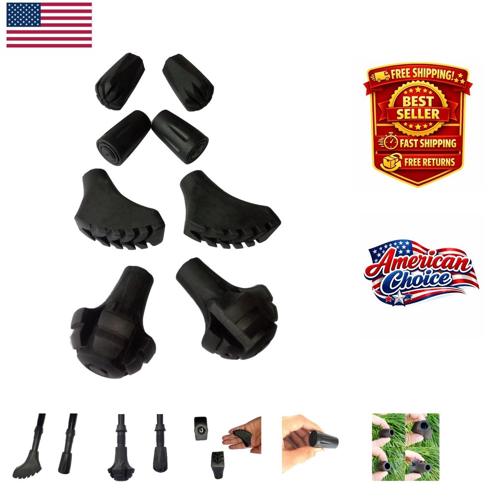 4-Pair Replacement Rubber Tips Set for Trekking Poles – Shock-Absorbing Design