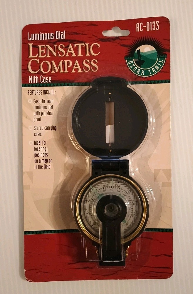 Ozark Trail Luminous Dial Lensatic Compass Black Model AC-0133 Brand New