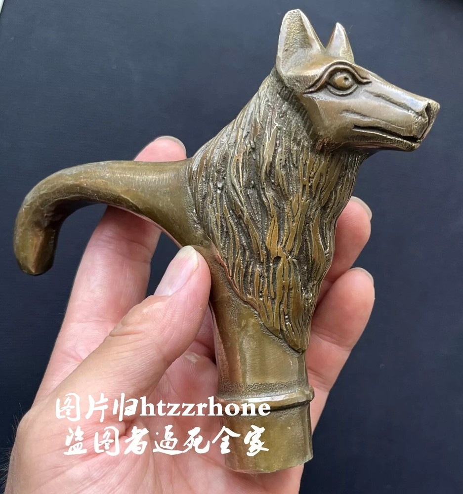 Brass Wolf Head Walking Stick Cane Handle Top Topper Hand Grip Holder Decor