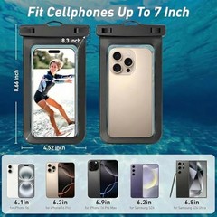 2 Pack Waterproof Phone Pouch, Waterproof Beach Bag 7in A3-Black+Green-2 pack