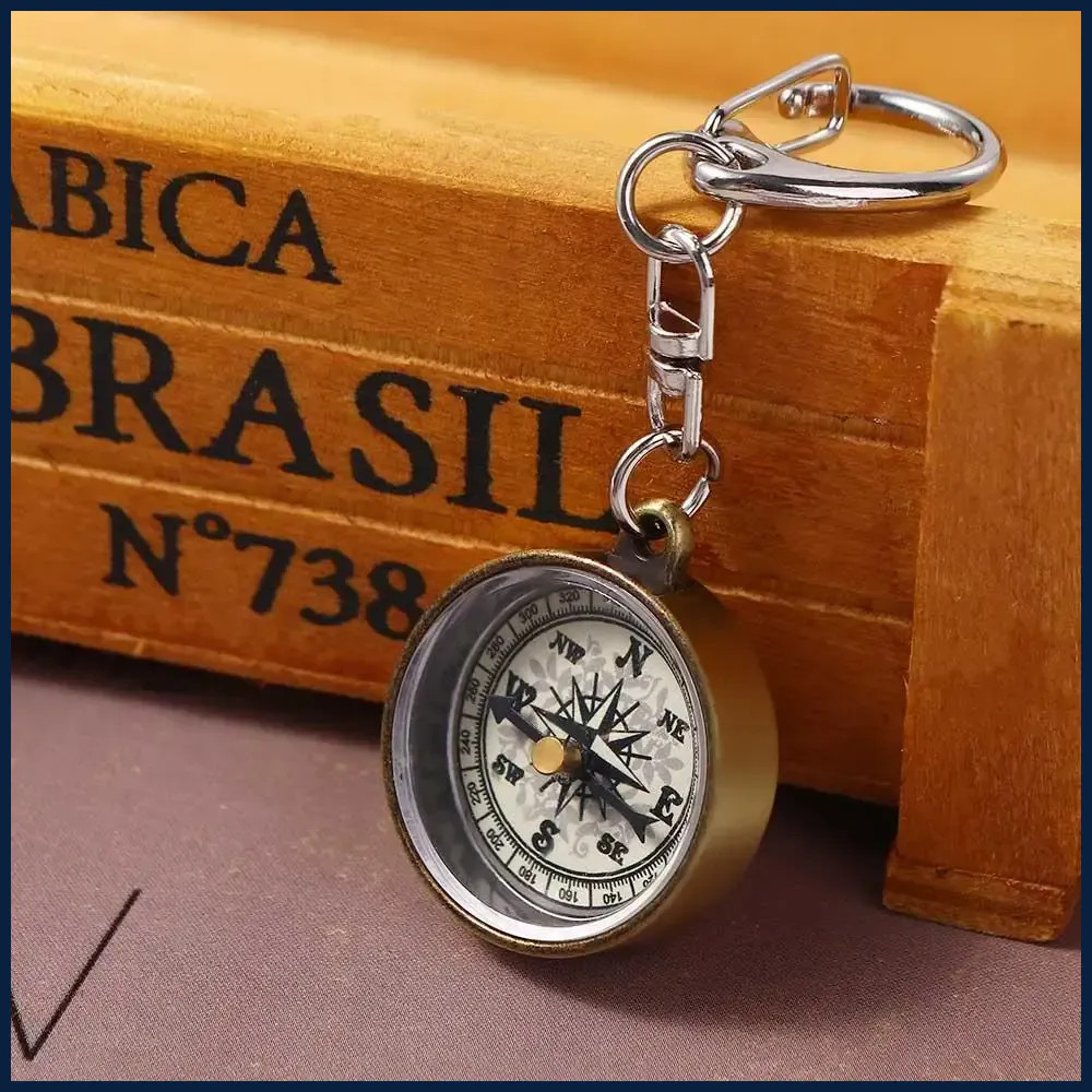 Mini Keychain Compass Vintage Metal Survival Pocket Compass Camping Hiking