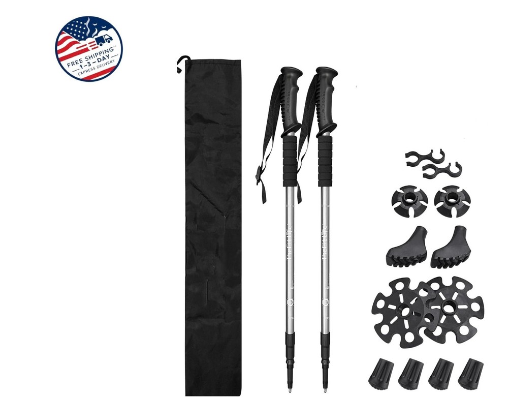 Bastones de senderismo: 2 bastones con sistema de absorción de impactos y liber.