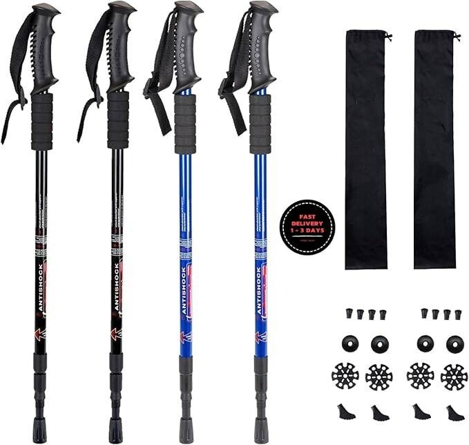 Bastones de trekking para senderismo, paquete de 2, plegables ligeros antigolpes