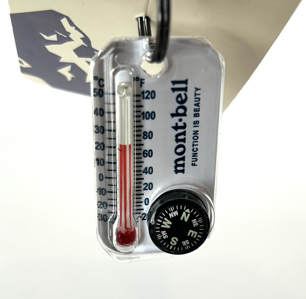 mont-bell Thermo Compass White 1827647 Thermometer Compass Keychain Japan New