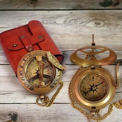 Vintage Brass Sundial Compass with Leather Case – Antique Nautical Navigation…
