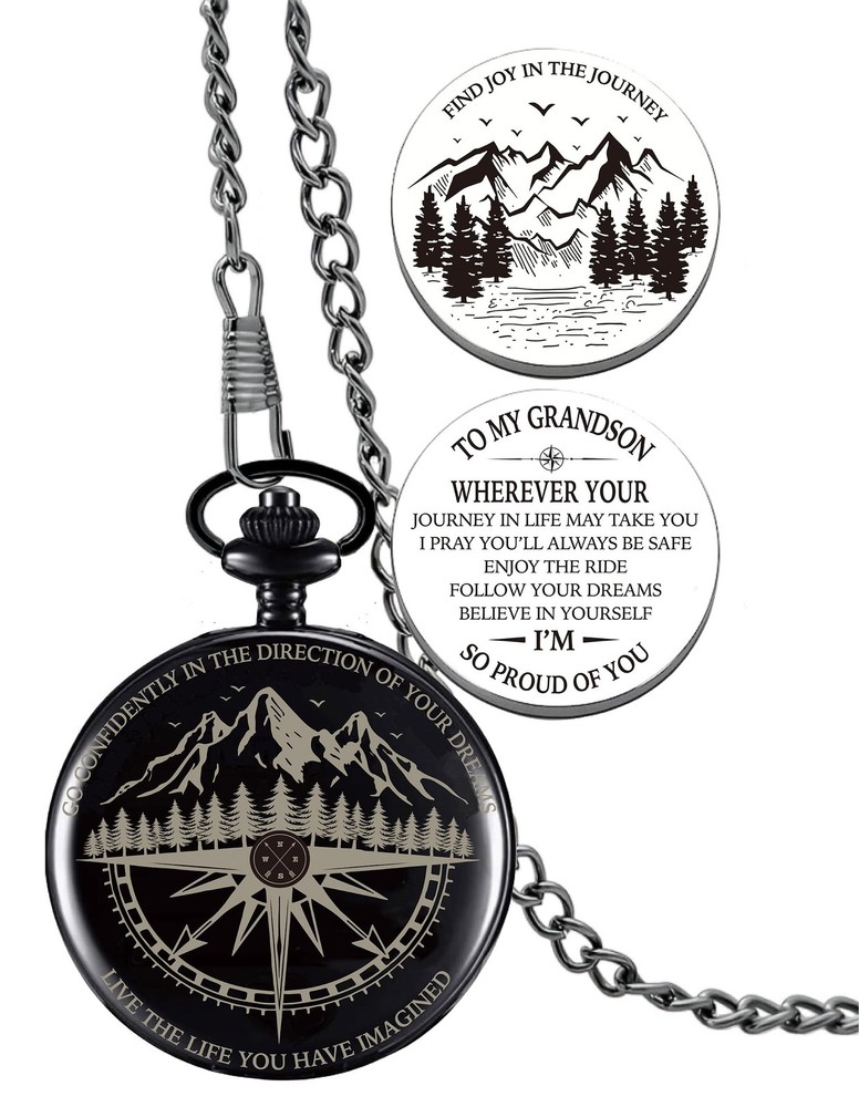 Grandson Gifts from Grandma Grandpa, Go Confidently Pocket Compass Engraved B…