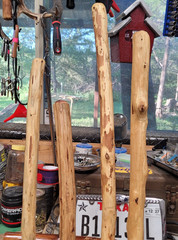 CUSTOM CEDAR STICKS TREK HIKE CAMP PARACORD OR LEATHER WRAP OR LANYARD+COMPASS