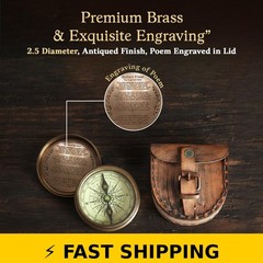Wind & Weather Antiqued Brass Poem Compass with Leather Case