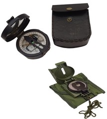 Set of 2 Lensatic Compasses with Black and Green Carrying Cases