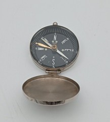 Vintage Japanese Pocket Compass Silver Tone Gothic E Monogram Lid