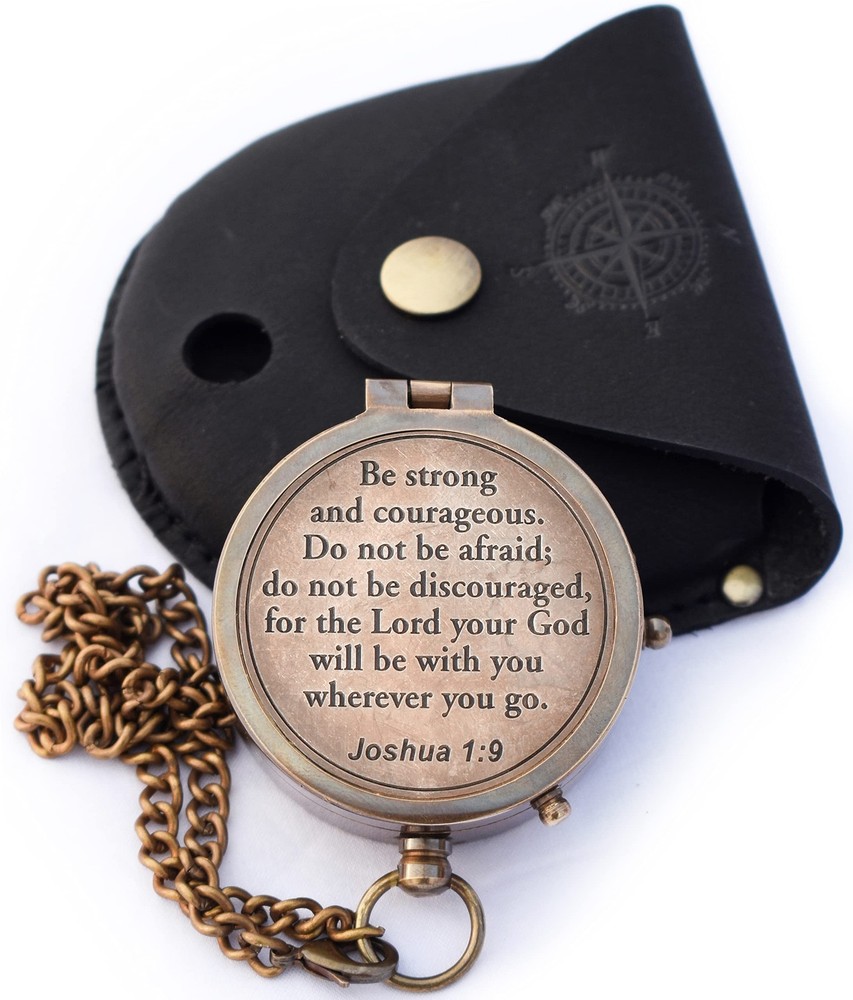Engraved Compass Gift First Communion Baptism Religious Men Confirmation