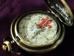 Push Button Heavy Brass Ornate Compass with Velvet Bag