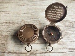 Brass Compass Engraved with Let Your Heart be Your Compass Quote, Gift Compasses