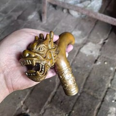 Solid Brass Chinese Dragon Head Statue Walking Stick Cane Handle Top Topper