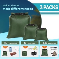 3PCS Waterproof Dry Bags, Lightweight Dry Bags For Kayaking All Green