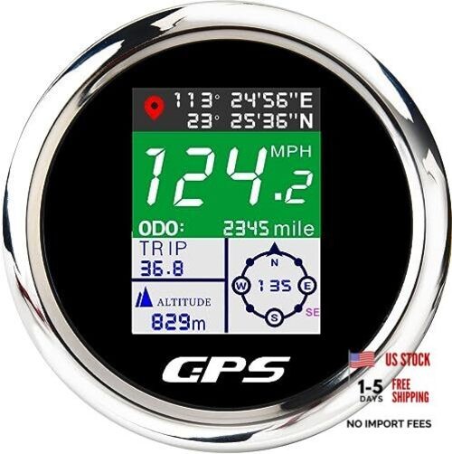 GPS Speedometer 85mm 3-3/8″ Digital Boat GPS Speedometer Gauge Waterproof Black