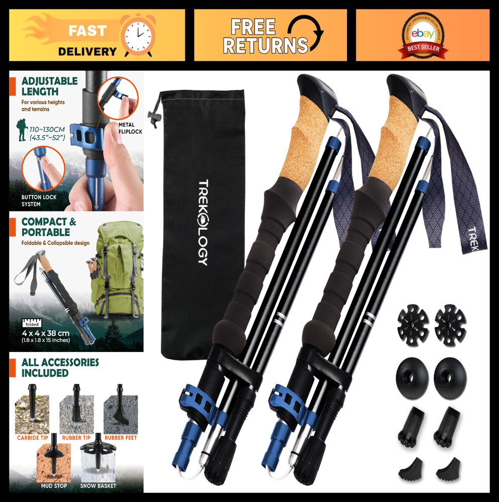 Lightweight Adjustable Trekking Poles with Cork Grip – Compact Hiking Sticks for