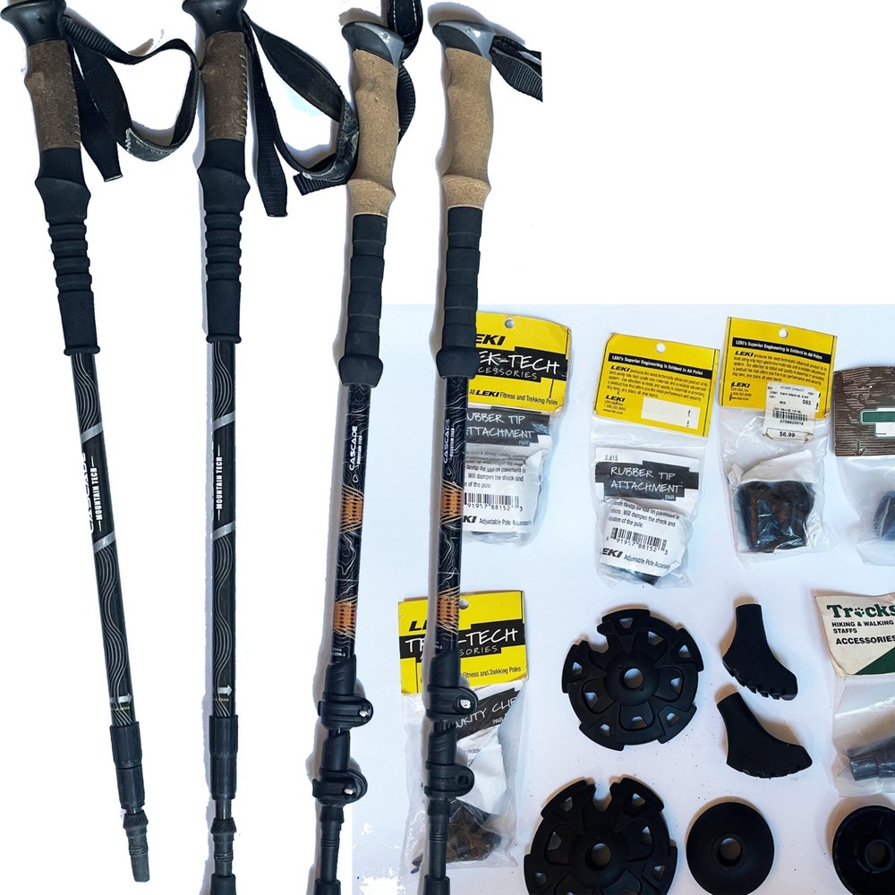 Cascade Mountain Tech Hiking Trekking Poles + Leki Tek-Tech Accessories Lot