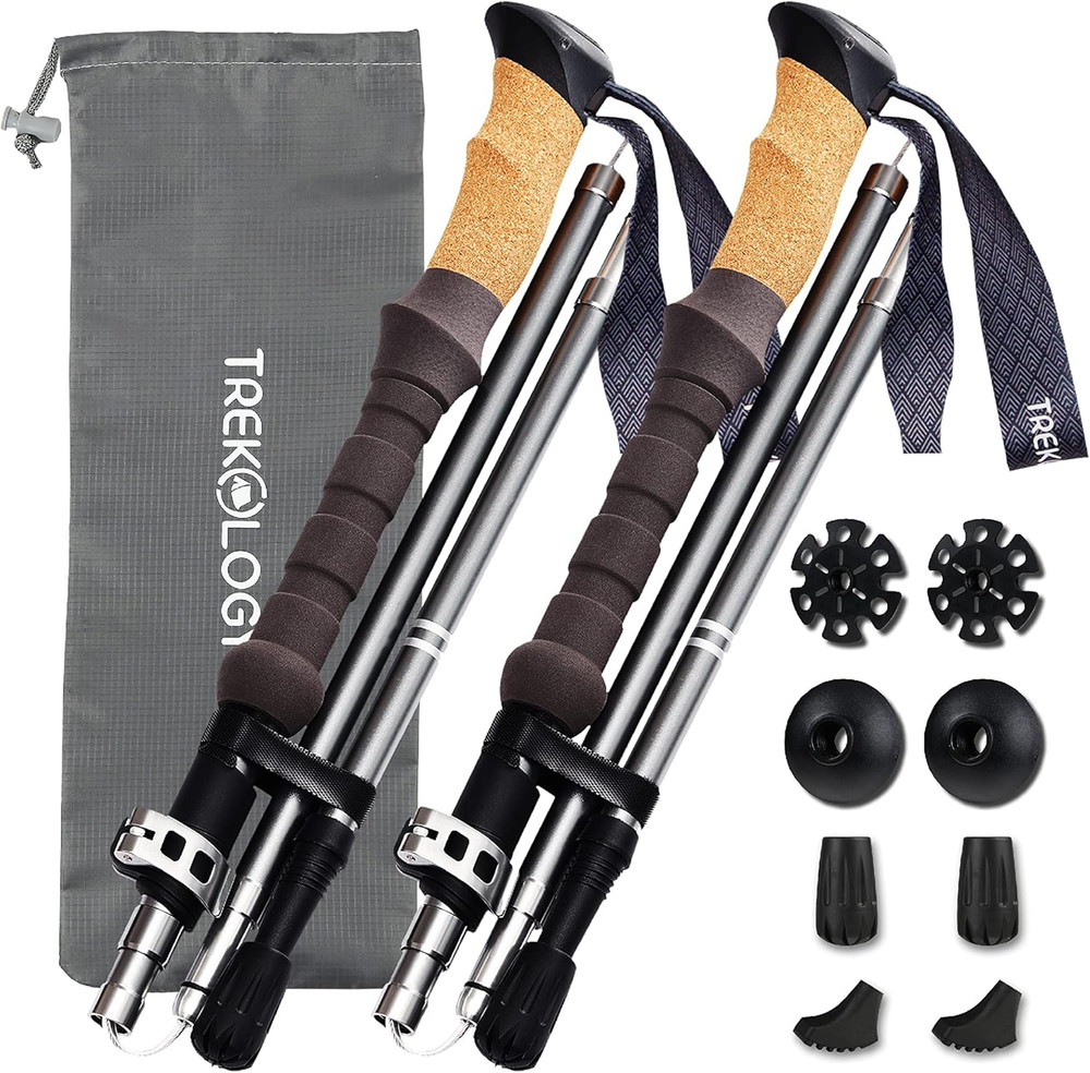 TREKOLOGY Trek-Z Cork Grip Trekking Poles – Lightweight Folding Hiking Poles