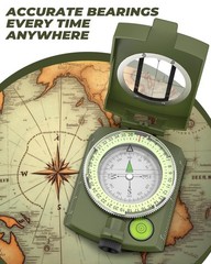 Durable Lightweight Orienteering Compass with Strap & Case – Glow in Dark, Water