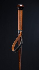 Watch Cane Mahogany Wooden Walking Stick w/ Brown Leather Handle & Wrist Loop