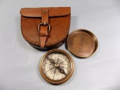 Authentic Vintage Style Brass Pocket Compass with Leather Case Rustic Vintage…