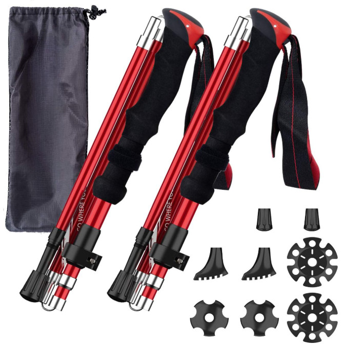 Bastones trekking plegables 2 unidades aluminio con cierre rápido y accesorios 4