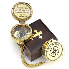 God is My Guide Polished Brass Compass Gift with Display Box – Engraved