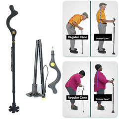 Walking Stick Posture Straight Folding Cane Adjustable Height Travel Hiking Pole