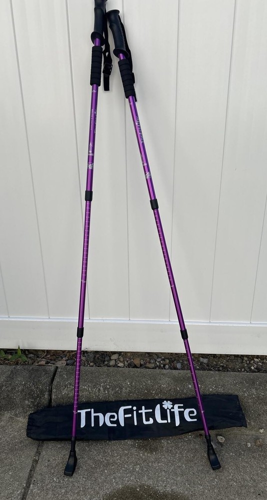 TheFitLife Adjustable hiking Poles Pair Purple Hiking Walking Poles w/ Carry Bag