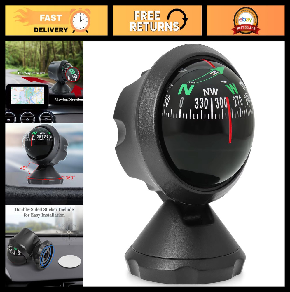 Adjustable Car Dashboard Compass – Portable Automotive Navigation Tool, Interior