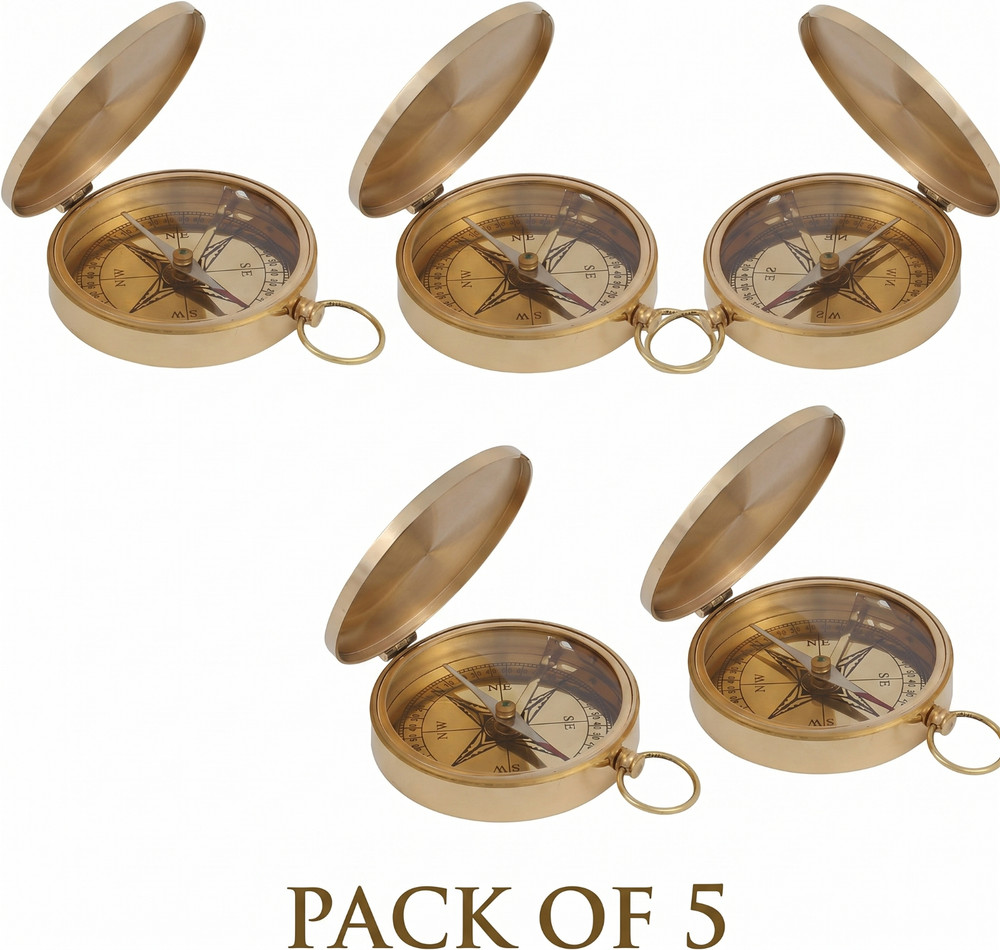 Antique Brass Nickel 2-Inch Magnetic Nautical Compass with Top Loop (Set of 5)